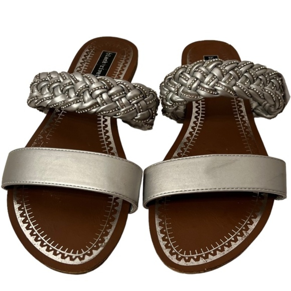 Black Rivet Silver and Rhinestones Braided Flat Sandals Size 8 1/2 W
